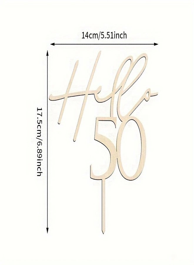 Cliths Wooden Hello 50 Cake Topper for 50th Birthday Anniversary Retirement Party Decorations Rustic Wood Cake Accent for Men Women Dessert Table Decor Photo Booth Cake Decoration - Image 2